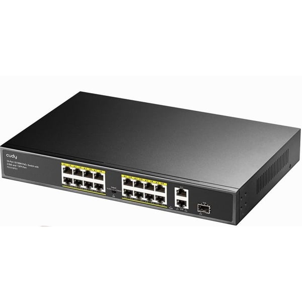 CUDY PoE-switch 10/100M med 16 portar, med 1 Gigabit Uplink och 1 Gigabit Combo SFP-port 200W