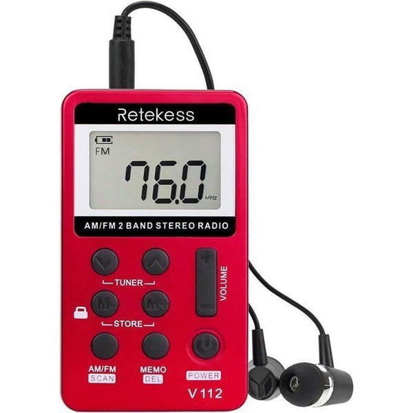 Retekess V112 Mini Pocket FM-radio, Bärbar Radio, FM AM, Uppladdningsbar Walkman, Väckarklocka, Hörlursuttag, Utomhus, för löpning
