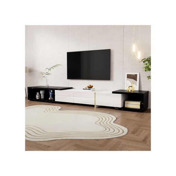 Moderne tv-møbel, variabel længde (140-260 cm), roterende funktion, sort marmor overflade