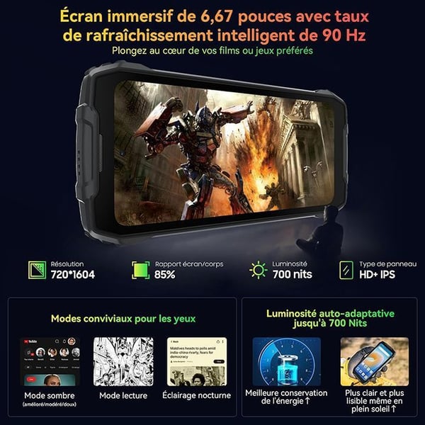 Blackview BV7300 Mobiltelefon Stöttålig 6.67" 90Hz 18GB+256GB 50MP 15000mAh Android 14, 50MP+32MP, NFC, GPS, Face ID - Svart