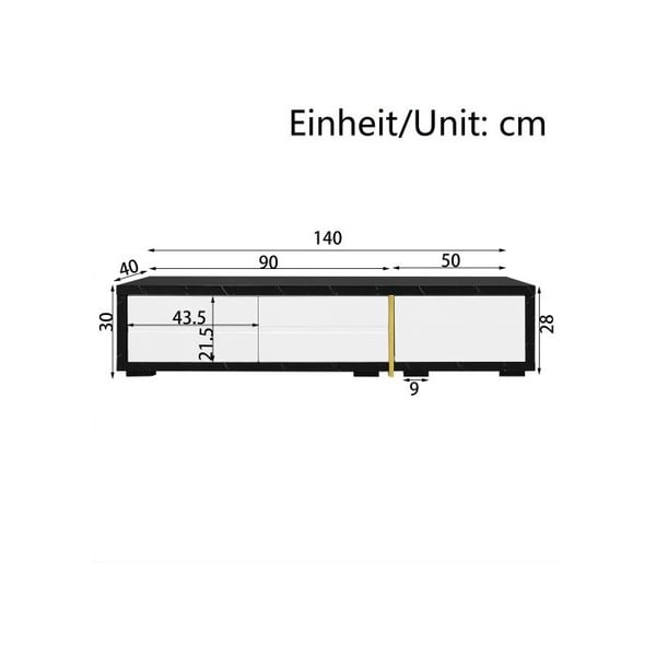 Moderne tv-møbel, variabel længde (140-260 cm), roterende funktion, sort marmor overflade