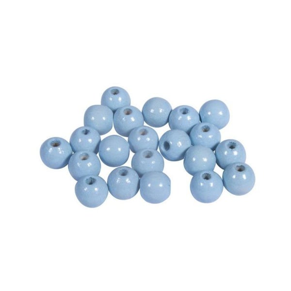 FSC 100% träpärlor, polerade, 8mm ø, pastellblå, 82 stycken