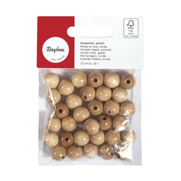 100% FSC-träpärlor, polerade, 12mm 32 stycken, natur