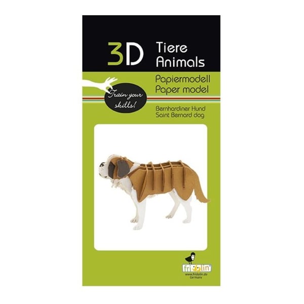 3D-modell i papper - FRIDOLIN - 3D-modell av Saint Bernard hund - Laserskuren kartong - 11×7×3,5 cm - Från 8 år