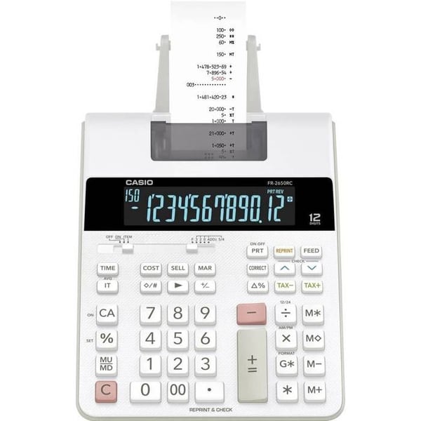 Printerberegner - CASIO - FR-2650RC-W-EH - 12-cifret skærm - Sort farve - Printer