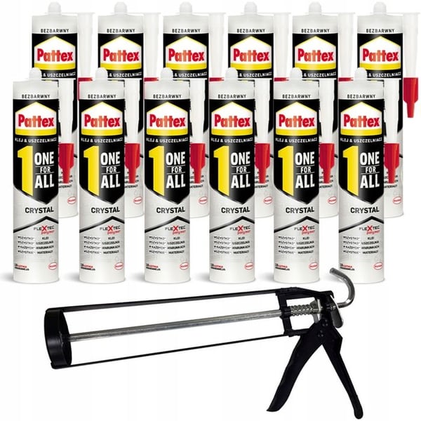 Lim och polymermassa - Pattex - One For All Crystal - Transparent - Förpackning med 12 tuber 290g