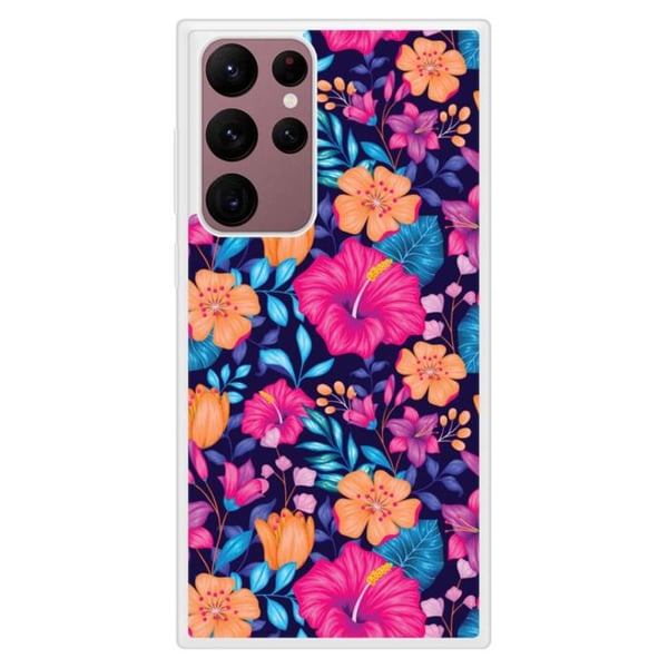 Silikonförstärkt plånbok kompatibel med Samsung Galaxy S22 Ultra Exotiska Blommor