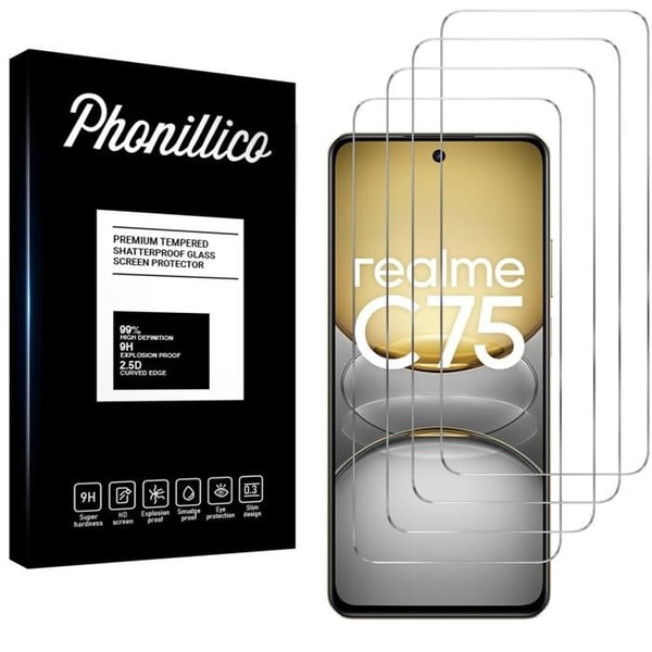Härdat glas - Phonillico® - Realme C75 - Paket med 4 - Represistent - Skärmskydd
