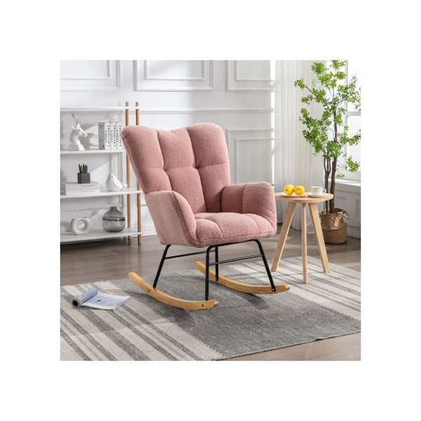 Gyngestol - MUVOE - Mid Century - fløjl polstret - træbund & metalramme - Rosa