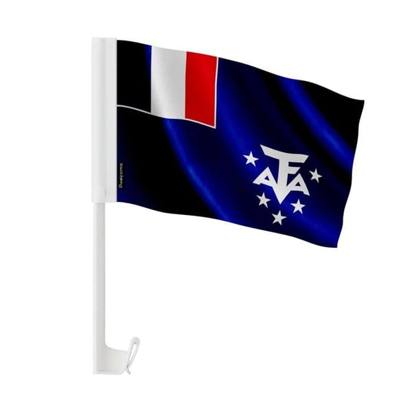 Fransk Antarktisk Bilflagga – 14 x 21 cm – Polyester Tyg – Fäste på Fönster – 10 stycken – Pixelforma
