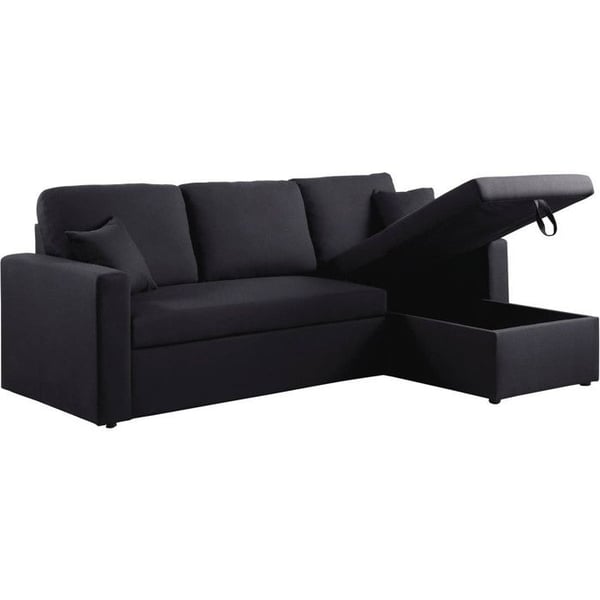 Vinkelsoffa konvertibel/reversibel "Alain" - 221 x 145 x 85 cm - 3 platser - Svart