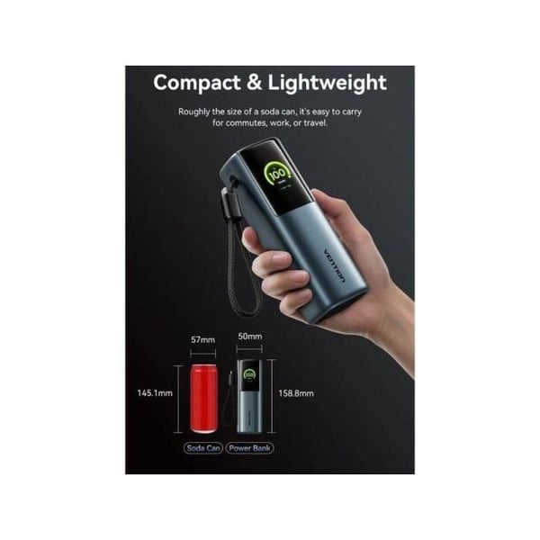 Vention Power Bank 27000mAh 200W TFT-näytöllä ja PD3.1 USB-C/A-nopealaturilla Harmaa
