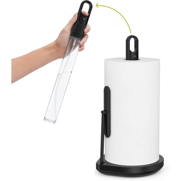 Pappershandduksställ simplehuman KT1200 med sprayflaska, Matt Svart Stål