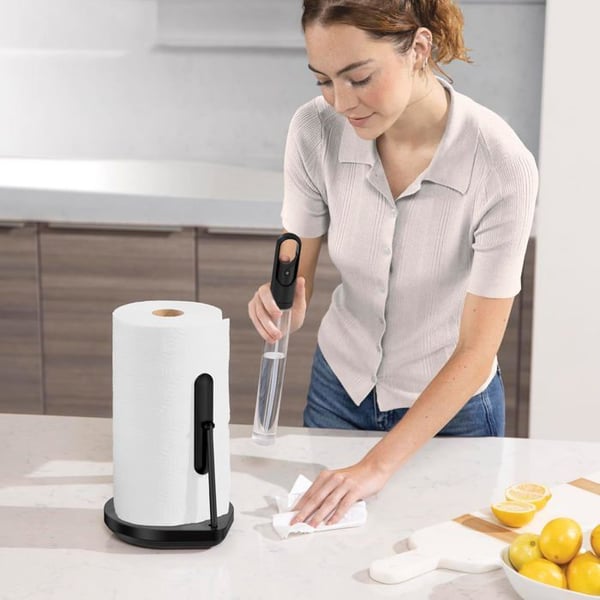 Pappershandduksställ simplehuman KT1200 med sprayflaska, Matt Svart Stål