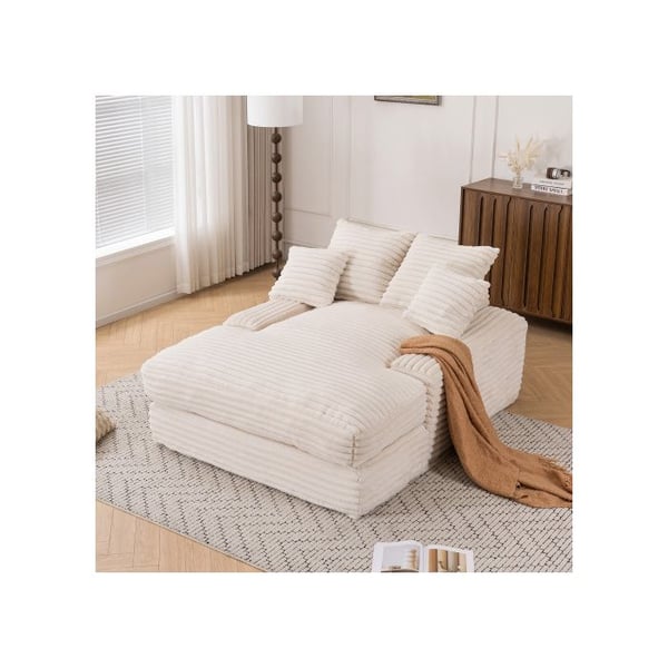 Multifunktionel ultra-blød sovesofa, der kan bruges som sofa eller seng, i beige farve.