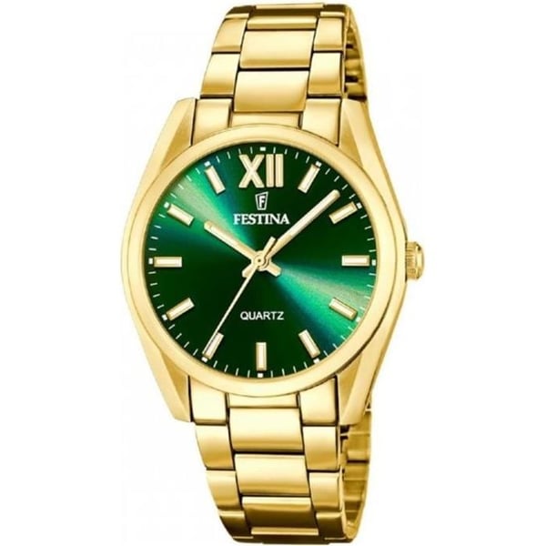 Damklocka - Festina - F20640-9 - Golden Steel - Grön urtavla - 5 ATM vattentät