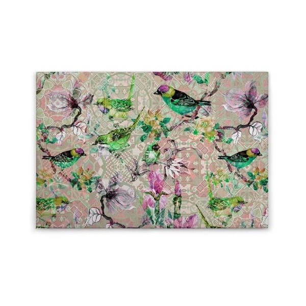 Canvastavla - Tadessi - M1-No.50100 - Fåglar - Rosa - Grön - Canvas på ram - Blommor - Djur - 90 x 60 cm