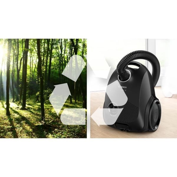 BOSCH GL20S Svart - Stövsugare med påse - 600 W - Stort dammsugarpås - Hållbara material och motor