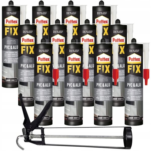 Monteringslim - Pattex - Fäster PVC och ALU - Hög adhesion - Inomhus Utomhus - Paket om 12 - 440g - Vit