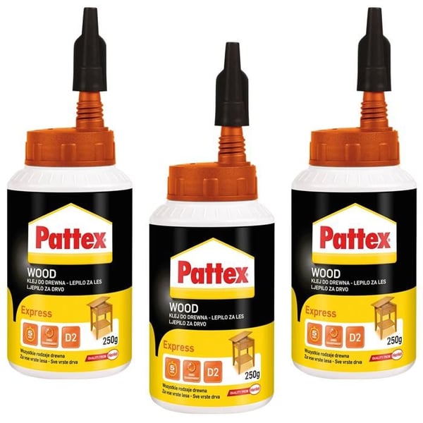 Trälim - Pattex - Express - Snabbtorkande utan lösningsmedel - Paket med 3 x 250g - Hög motståndskraft