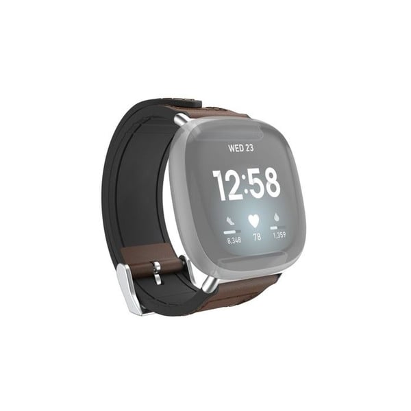 Armbandsur - Fitbit Versa 3 / Sense - Läder + silikon - Brun - Spänne i rostfritt stål