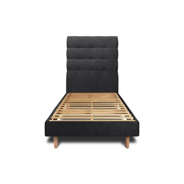 Säng - Märke - 90x200cm - Polstret huvudgavel - Sängram kit - Svart - Höjd 29cm