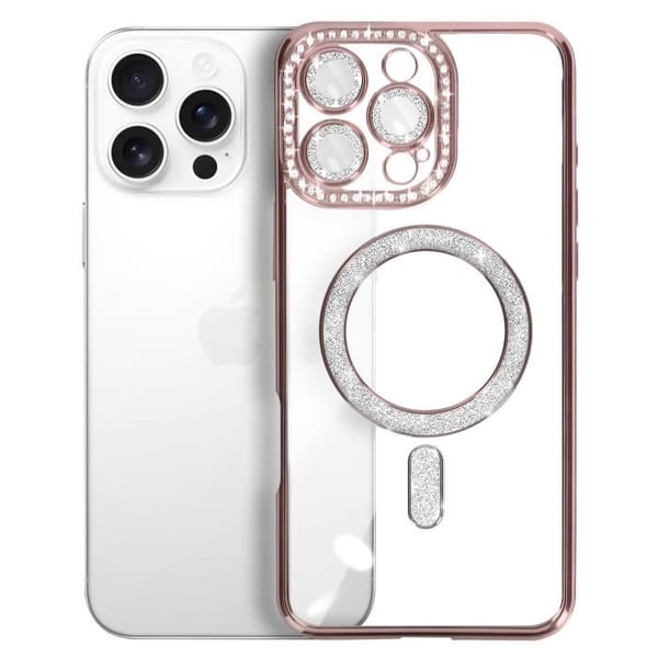 Coque - Diamant - iPhone 16 Pro - MagSafe-skydd - Strass-kontur - Elegant