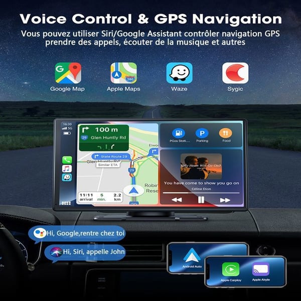 TOGUARD Carplay Bilradio 9-tumsskärm Trådlös Android Bluetooth Bärbar Navigationsröstassistent med 1080P backkamera