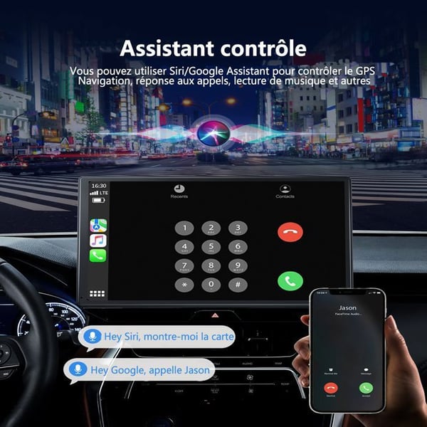 TOGUARD Carplay Bilradio 9-tumsskärm Trådlös Android Bluetooth Bärbar Navigationsröstassistent med 1080P backkamera