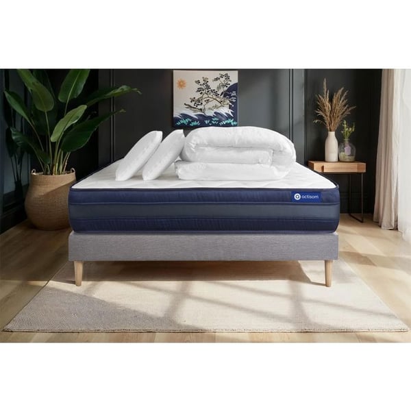 Komplett sängpaket 140x200 cm - Madrass + Sängbotten Grå (i kit) + 2 kuddar + Täcke - Actilatex Te