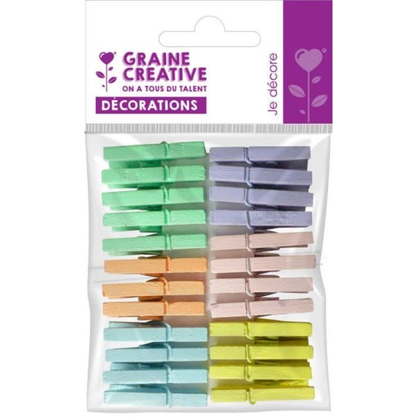 Klämmor - Pastellfärger - 2,5 cm - 24 st - Flerfärgad - Kreativ tillbehör