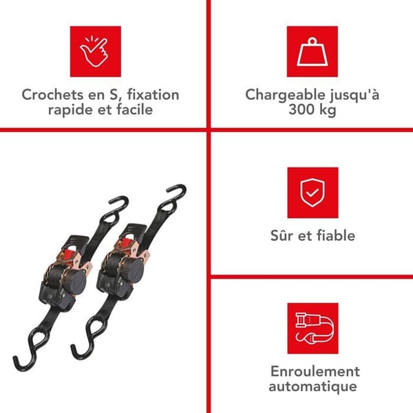 Set med 2 x lastremmar, spännare - 300 kg - 3 m x 25 mm
