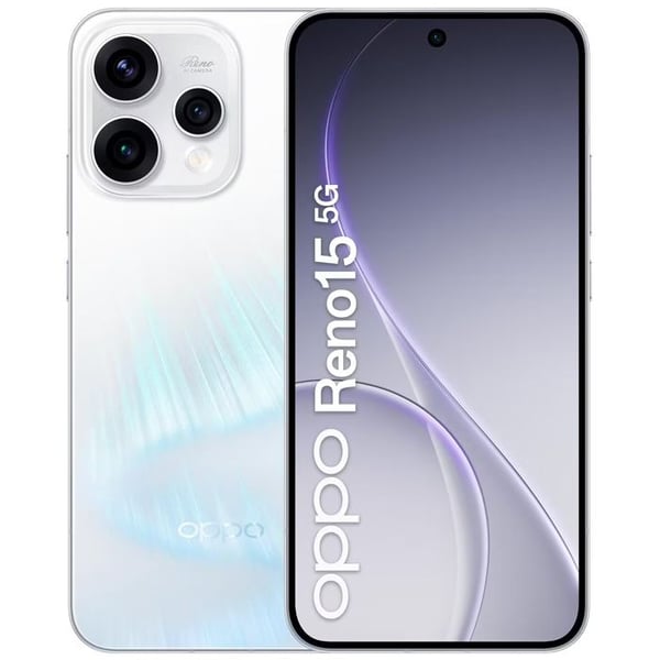 Smartphone 5G - OPPO Reno15 - 8 GB RAM - 512 GB - Hvid Aurore - Portræt Telefoto Vibe 3.5X - Batteri 6500 mAh - EU-version