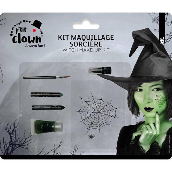 Makeup kit - PTIT CLOWN - re23180 - Grön - 3 kritor - 1 tub smink 3,5 ml