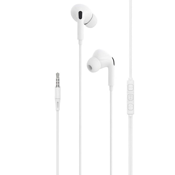 Trådade hörlurar Jack 3,5mm med mikrofon och 3-knapps fjärrkontroll Partel Vit