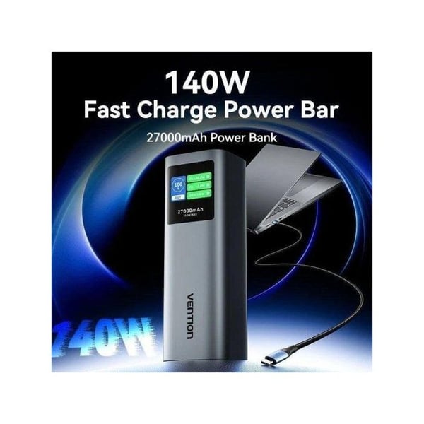 Vention FKEH0 Power Bank 27000mAh 140W Bidirektionell USB-C och USB-A Grå