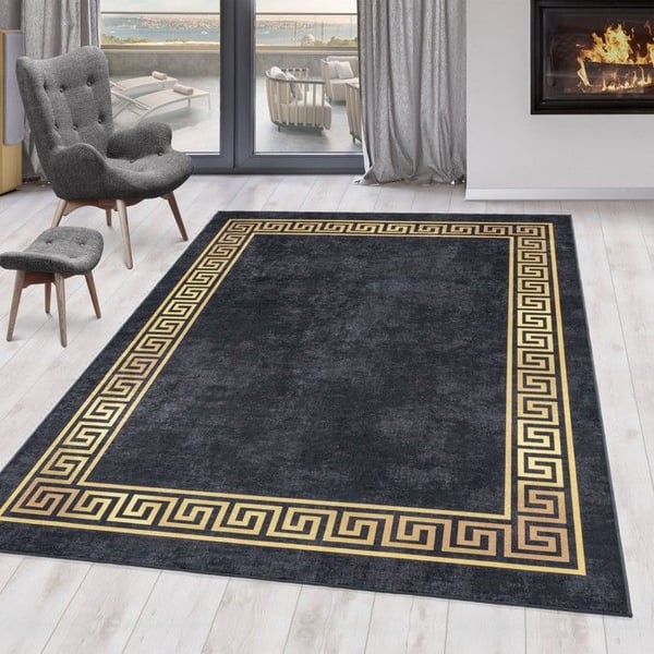 Tvättbar maskintapet med halkskydd Orient Vintage Svart Guld (Dimension: 80x250 cm)