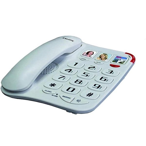 MAJESTIC Billy 201 Fastnettelefon med Store Taster og 3 Tilpasselige Hukommelser Hvid