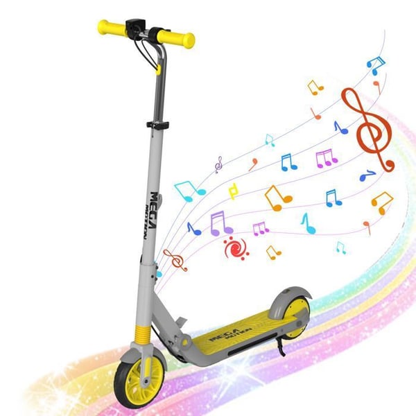 MEGA MOTION Sähköscooter, taitettava keltainen, varustettu kahvalla ja säädettävällä nopeudella, moottori 150W, sopii 6-12-vuotiaille lapsille.