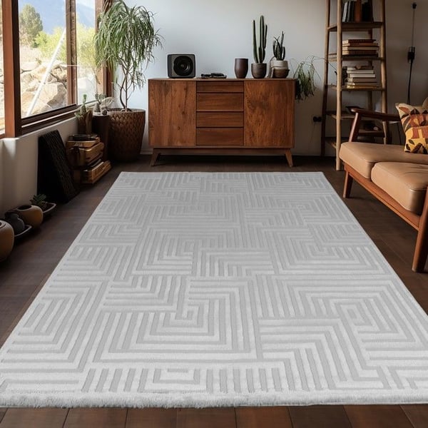 Vardagsrumsmatta - AYYILDIZ - Geometriska i relief - 120x170 cm - Silver/grå - 100% PP, jute baksida
