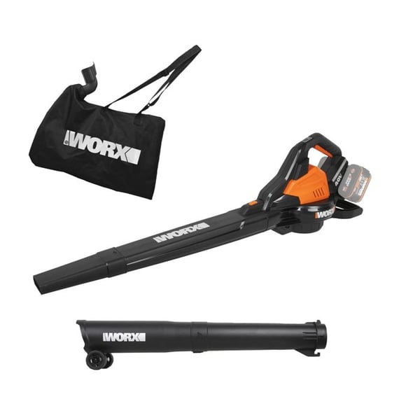 "Blås- och sugmaskin 2*20V WORX - WG583E.9 (borstlös motor, 335 km/h, påse och sele, utan batteri eller laddare)"