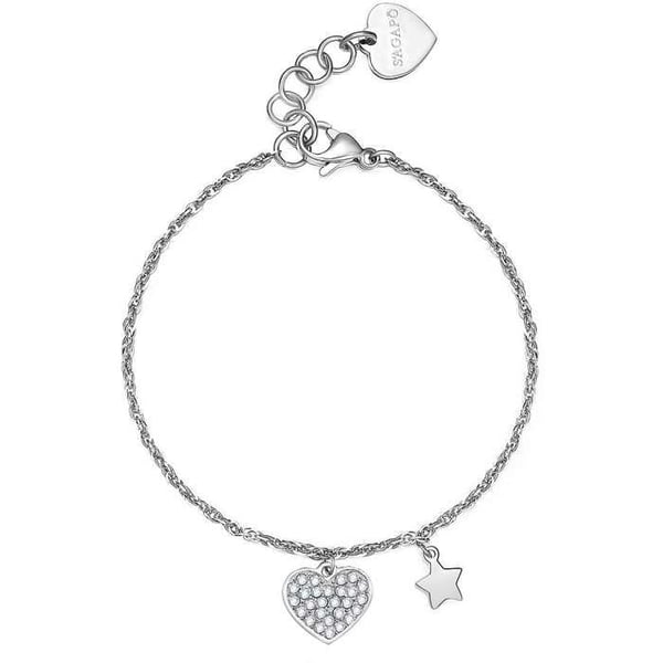Armband - S'AGAPÕ - Aurore SAR26 - Stål 316L - Hjärta och Stjärna Pärlor - 18,5 cm