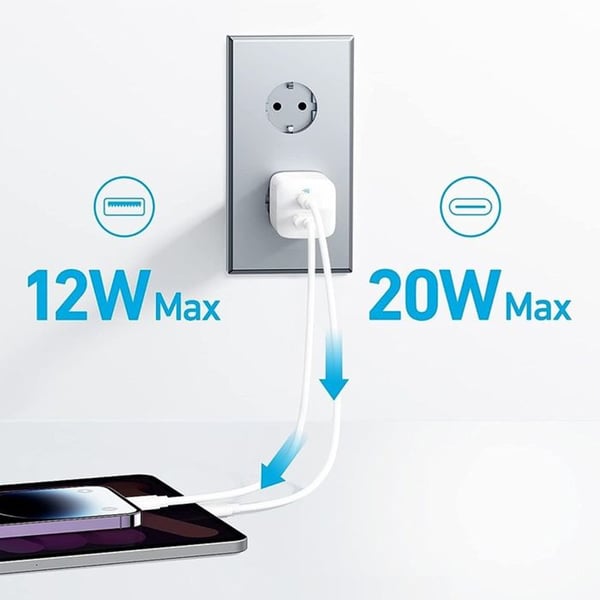 Kompakt laddare - Anker - 323 - 33W - 2 USB A- och C-portar - Snabbladdning