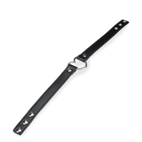 Halsband i konstläder med metallhjärta - Svart
