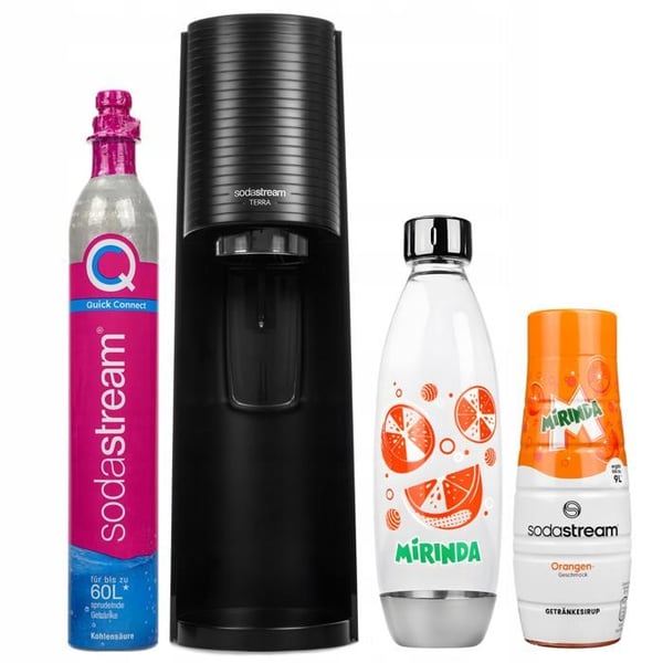 Kolsyrningsmaskin - Sodastream - Terra - Mirinda sirapsflaska - CO2 cylinder Snabbanslutning
