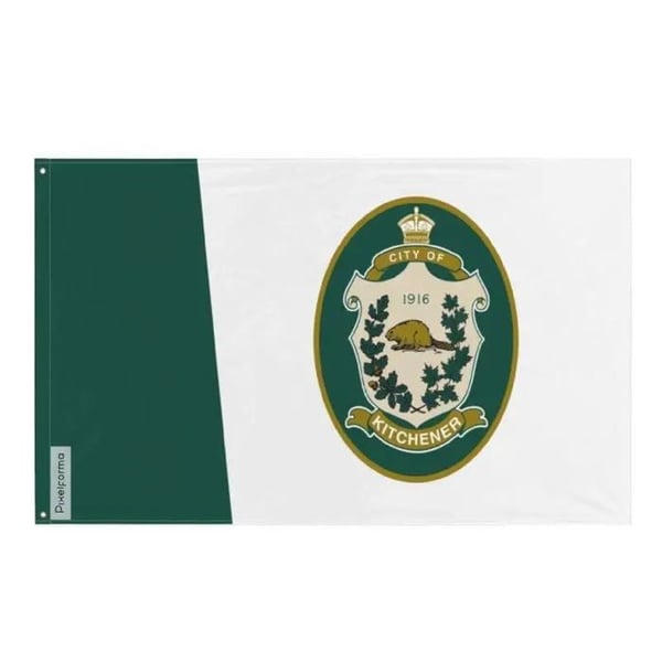 Kitchener Flagga – 90 x 150 cm – Hållbar Polyester – 2 Metal Öglor – Inomhus / Utomhus – Pixelforma