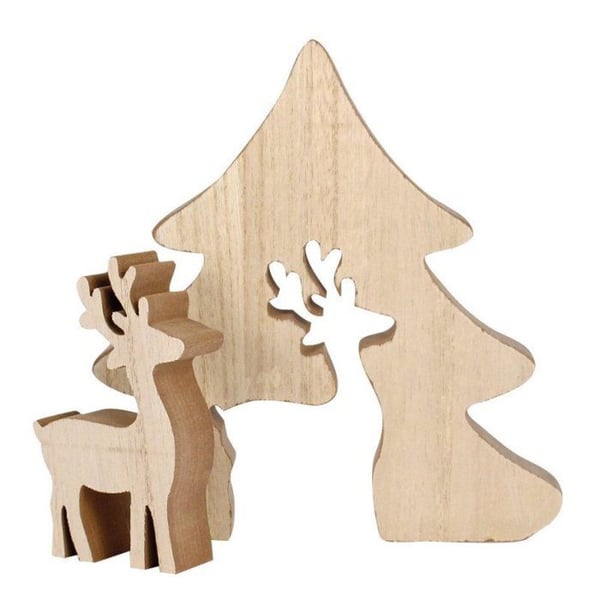 MégaCréa DIY - Julgran i trä med avtagbar älg 18,5x15,5 cm