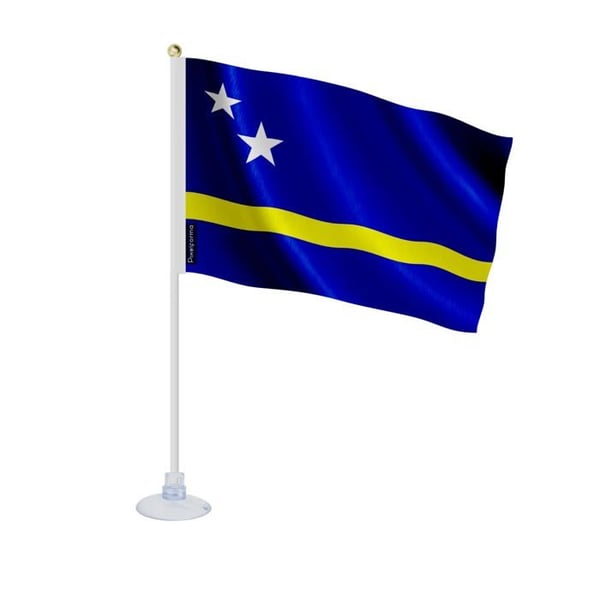 Mini Flagga från Curaçao – Sugkopp – 14 x 21 cm – För Slät Yta – Polyester – 1 styck – Pixelforma