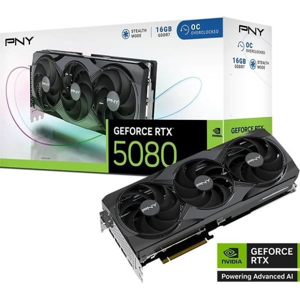 Grafikkort - PNY - GeForce RTX 5080 - 16 GB - Överklockad - PCIe 5.0 (VCG508016TFXPB1-O)