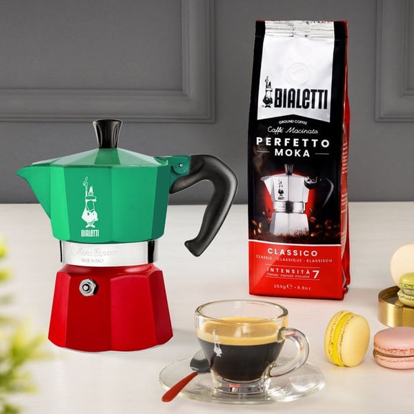 Italialainen kahvapannu - BIALETTI - Moka Express Italia - Kaikille liesille, paitsi induktiolle - 3 kupillista - 100 ml - Vihreä / Punainen